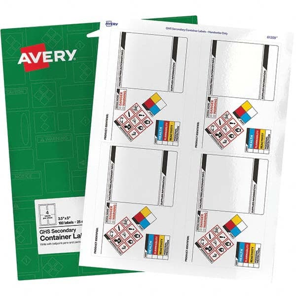 AVERY - Pack of (100), 3-1/2" x 5" White Paper ID Labels - Top Tool & Supply