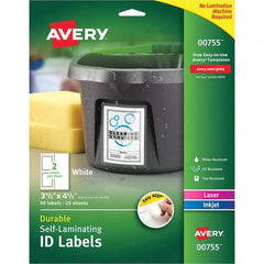 AVERY - Pack of (50), 3-1/2" x 4-1/2" White Paper Self Laminating Labels - Top Tool & Supply