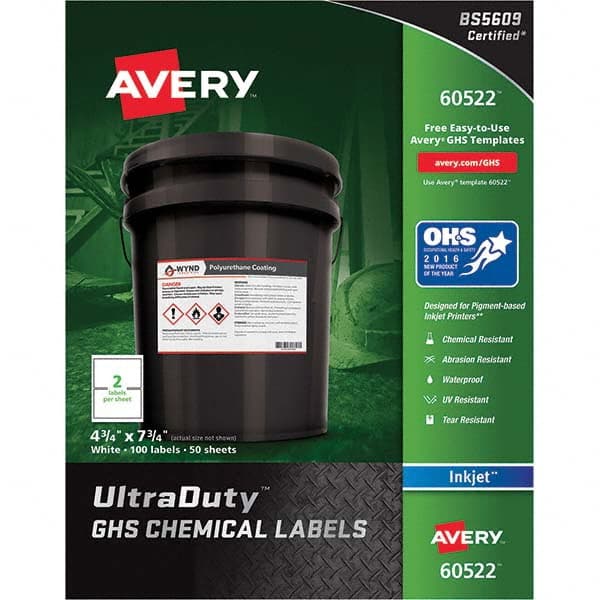 AVERY - Pack of (100), 4-3/4" x 7-3/4" White Synthetic Film ID Labels - Top Tool & Supply