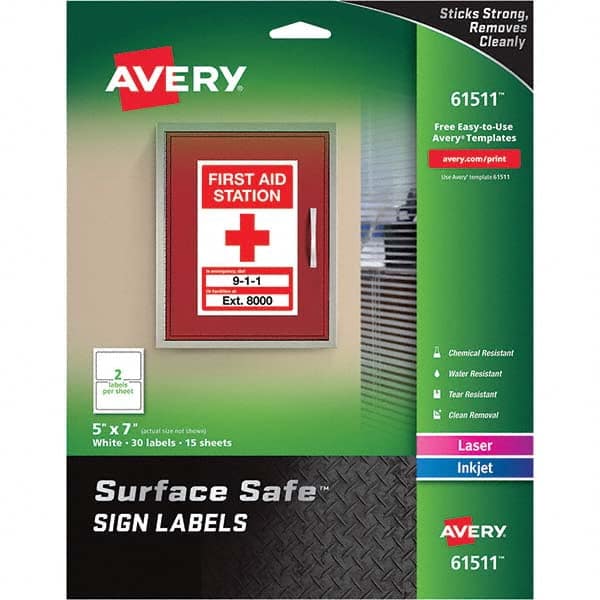 AVERY - Pack of (30), 5" x 7" White Polyester Durable Square Labels - Top Tool & Supply