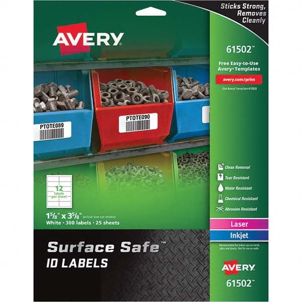 AVERY - Pack of (300), 1-5/8" x 3-5/8" White Polyester Durable Square Labels - Top Tool & Supply