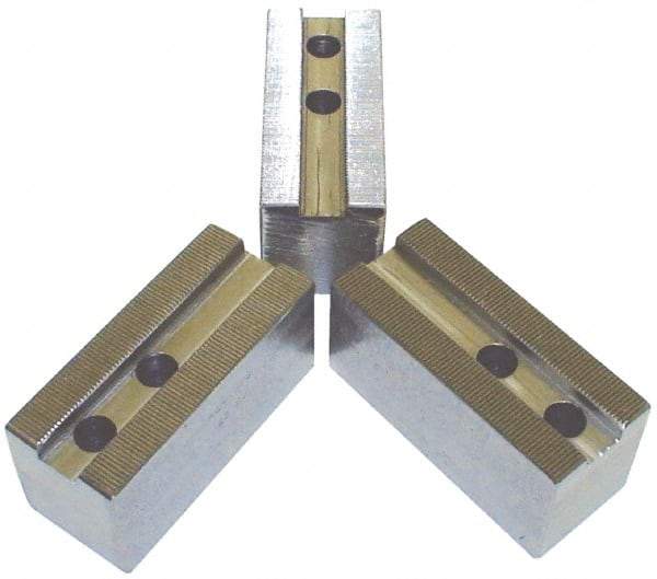 H & R Manufacturing - 1.5mm x 60° Serrated Attachment, Square Soft Lathe Chuck Jaw - 3 Jaws, Steel, 1.69" Btw Mount Hole Ctrs, 6-1/2" Long x 2-1/2" Wide x 5" High, 1" Groove, 20mm Fastener - Top Tool & Supply