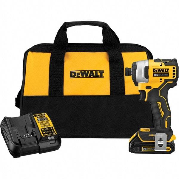 DeWALT - Atomic 20 Volt, 1/4" Drive, 1,700 In/Lb Torque, Cordless Impact Driver - Mid-Handle, 2800 RPM, 1 Lithium-Ion Battery Included - Top Tool & Supply