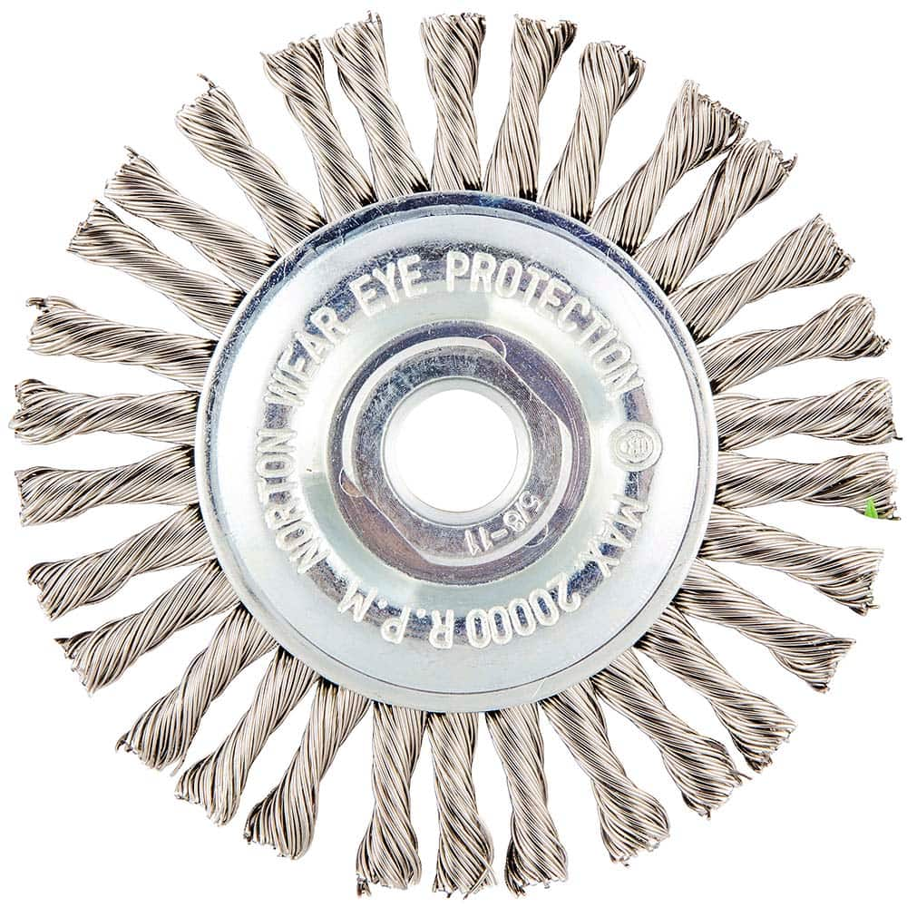 Norton - 4" OD, 5/8-11 Arbor Hole, Stringer Bead Twist Knot Stainless Steel Wheel Brush - Top Tool & Supply