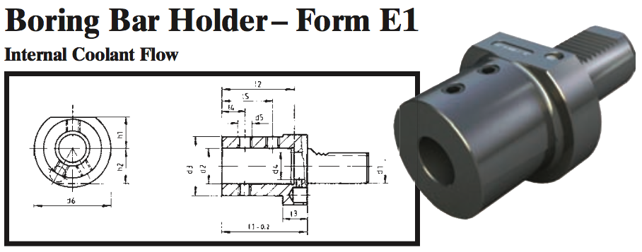 VDI Boring Bar Holder - Form E1 (Internal Coolant Flow) - Part #: CNC86 51.3040 - Top Tool & Supply