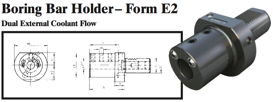 VDI Boring Bar Holder - Form E2 (Dual External Coolant Flow) - Part #: CNC86 52.1610 - Top Tool & Supply