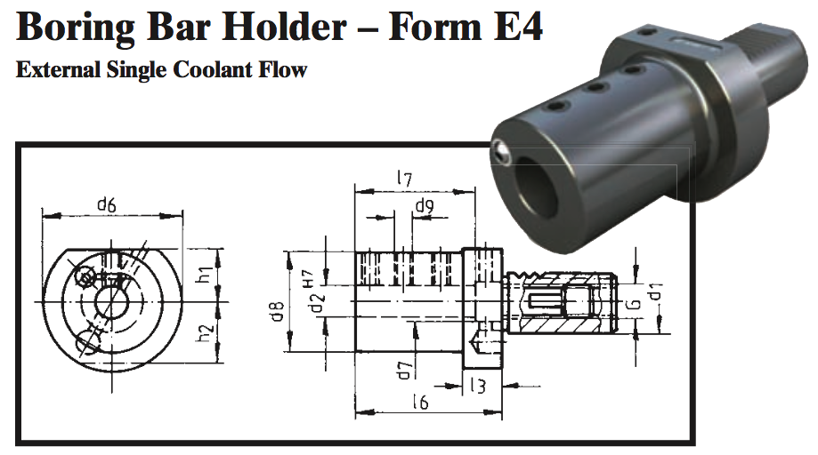 VDI Boring Bar Holder - Form E4 (External Single Coolant Flow) - Part #: CNC86 54.4032 - Top Tool & Supply