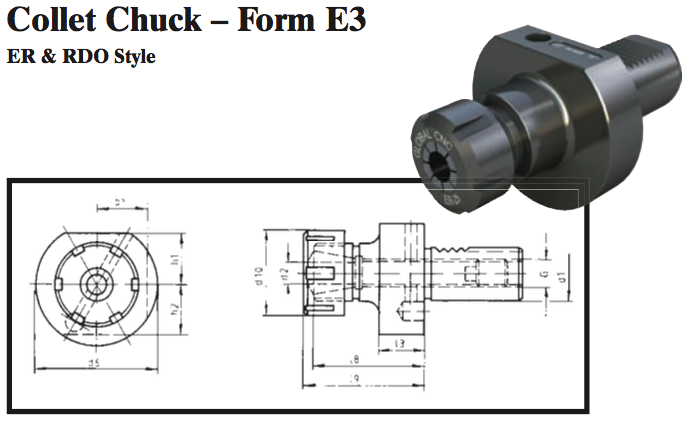 VDI Collet Chuck - Form E3 (ER & RDO Style) - Part #: CNC86 53.1616 - Top Tool & Supply