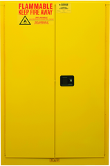 45 Gallon - All Welded - FM Approved - Flammable Safety Cabinet - Manual Doors - 2 Shelves - Safety Yellow - Top Tool & Supply