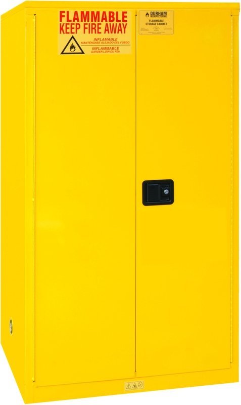 60 Gallon - All Welded -FM Approved - Flammable Safety Cabinet - Manual Doors - 2 Shelves - Safety Yellow - Top Tool & Supply