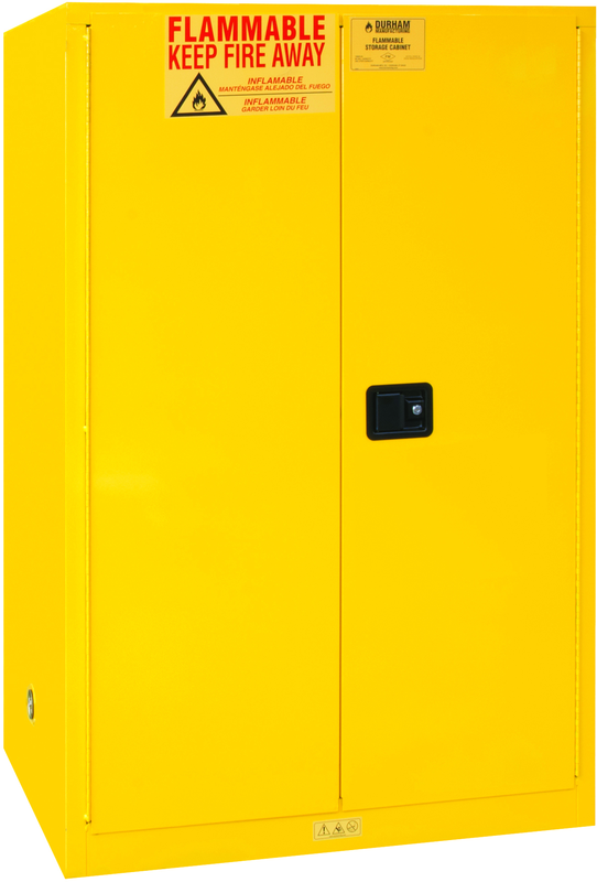 90 Gallon - All Welded - FM Approved - Flammable Safety Cabinet - Manual Doors - 2 Shelves - Safety Yellow - Top Tool & Supply