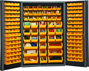 48"W - 14 Gauge - Lockable Cabinet - With 176 Yellow Hook-on Bins - Deep Door Style - Black - Top Tool & Supply