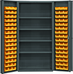 36"W - 14 Gauge - Lockable Cabinet - With 96 Yellow Hook-on Bins - 4 Adjustable Shelves - Deep Door Style - Gray - Top Tool & Supply