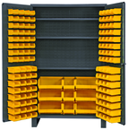 48"W - 14 Gauge - Lockable Cabinet - With 137 Yellow Hook-on Bins - 3 Adjustable Shelves - Flush Door Style - Gray - Top Tool & Supply