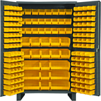 48"W - 14 Gauge - Lockable Cabinet - With 171 Yellow Hook-on Bins - Flush Door Style - Gray - Top Tool & Supply