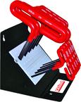 10 Piece - 3/32 - 3/8" T-Handle Style - 6'' Arm- Hex Key Set with Plain Grip in Stand - Top Tool & Supply