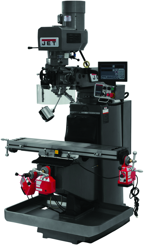 JTM-949EVS Mill With 3-Axis Newall DP700 DRO (Knee) With X and Y-Axis Powerfeeds and Air Powered Draw Bar - Top Tool & Supply