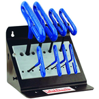 10 Piece - 3/32 - 3/8" T-Handle Style - 9'' Arm- Hex Key Set with Plain Grip in Stand - Top Tool & Supply