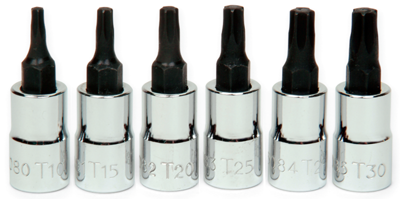 6 Piece - #9309082 - T10; T15; T20; T25; T27; T30 - 1/4" Drive - Socket Drive Torx Bit Set - Top Tool & Supply