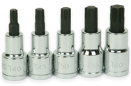 5 Piece - #9329080 - T40; T45; T50; T55; T60 - 1/2" Drive - Socket Drive Torx Bit Set - Top Tool & Supply