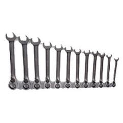 Snap-On/Williams Reverse Ratcheting Wrench Set -- 12 Pieces; 12PT Chrome Plated; Includes Sizes: 8; 9; 10; 11; 12; 13; 14; 15; 16; 17; 18; 19mm; 5° Swing - Top Tool & Supply
