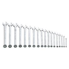 Snap-On/Williams Metric Combination Wrench Set -- 18 Pieces; 12PT Satin Chrome; Includes Sizes: 7; 8; 9; 10; 11; 12; 13; 14; 15; 16; 17; 18; 19; 20; 21; 22; 23; 24mm - Top Tool & Supply