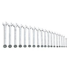Snap-On/Williams Metric Combination Wrench Set -- 18 Pieces; 12PT Satin Chrome; Includes Sizes: 7; 8; 9; 10; 11; 12; 13; 14; 15; 16; 17; 18; 19; 20; 21; 22; 23; 24mm - Top Tool & Supply