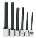 6 Piece - #9321329 - 1/4; 5/16; 3/8; 1/2; 9/16; 5/8" - 1/2" Drive - Socket Drive Extra Long Hex Bit Set - Top Tool & Supply