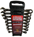 8 Piece - 5/16 to 3/4" - 15° Offset - Reversible Ratcheting Combination Wrench Set - Top Tool & Supply