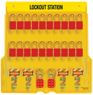Padllock Wall Station - 22 x 22 x 1-3/4''-With (20) 3Red Steel Padlocks - Top Tool & Supply
