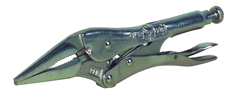 Long Nose Locking Pliers with Wire Cutter -- #9LN Plain Grip 3'' Capacity 9'' Long - Top Tool & Supply