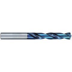 9.9 mm Dia. × 10 mm Shank × 62 mm Flute Length × 107 mm OAL, Jobber, 135°, Aqua Revo D, 2 Flute, External, Solid Carbide Drill - Exact Industrial Supply