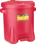 #937FL -- 14 Gallon Poly Oily Waste Can -- Self closing lid with foot lever -- Red HDPE - Top Tool & Supply