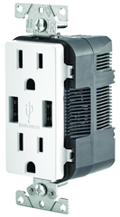 15 Amp; 125 Volt; White USB Duplex Receptical - Top Tool & Supply