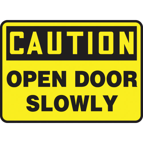 Sign, Caution Open Door Slowly, 7″ × 10″, Vinyl - Top Tool & Supply