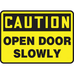 Sign, Caution Open Door Slowly, 7″ × 10″, Aluminum - Top Tool & Supply