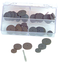 #707 Resin Bonded Rubber Kit - Small Wheel & Mandrel - Various Shapes - Equal Assortment Grit - Top Tool & Supply