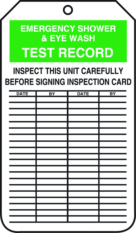 Inspection Record Tag, Emergency Shower & Eye Wash Test Record, 25/Pk, Plastic - Top Tool & Supply