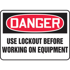 Sign, Danger Use Lockout Before Working On Equipment, 10″ × 14″, Aluminum - Top Tool & Supply