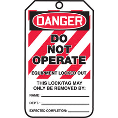 Lockout Tag, Danger Do Not Operate Equipment Locked Out, 25/Pk, Cardstock - Top Tool & Supply