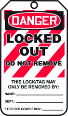 Lockout Tag, Danger Locked Out, 25/Pk, Plastic - Top Tool & Supply