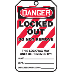 Lockout Tag, Danger Locked Out, 25/Pk, Cardstock - Top Tool & Supply