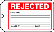 Production Control Tag, Rejected, 25/Pk, Plastic - Top Tool & Supply