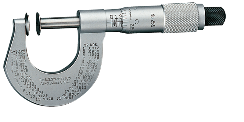 #256MRL-25 -  0 - 25mm Measuring Range - .01mm Graduation - Ratchet Thimble - High Speed Steel Face - Disc Micrometer - Top Tool & Supply