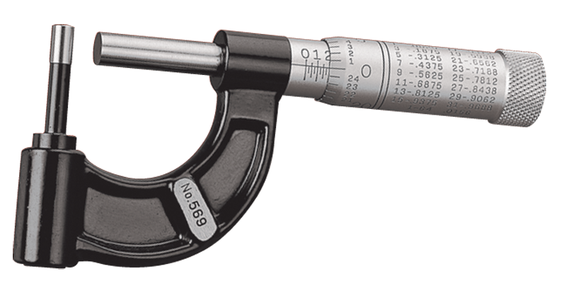 #569AXP - 0 - 1'' Measuring Range - .001" Graduation - Friction Thimble - Carbide Face - Tubing Micrometer - Top Tool & Supply