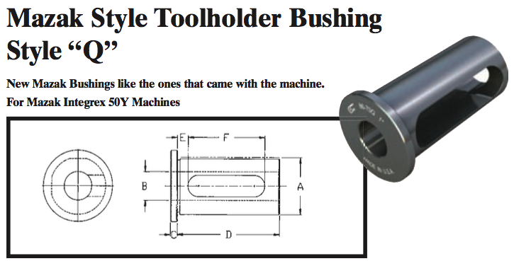 Mazak Style "Q" Toolholder Bushing  - (OD: 50mm x ID: 1") - Part #: CNC 86-70QM 1" - Top Tool & Supply
