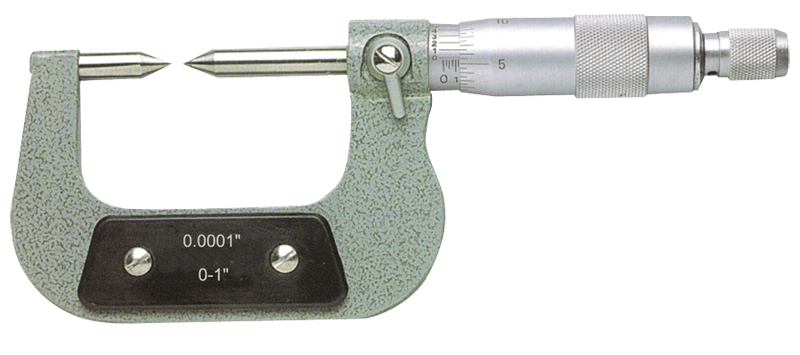 1 - 2'' Measuring Range - .0001 Graduation - Ratchet Thimble - High Speed Steel Face - Point Micrometer - Top Tool & Supply