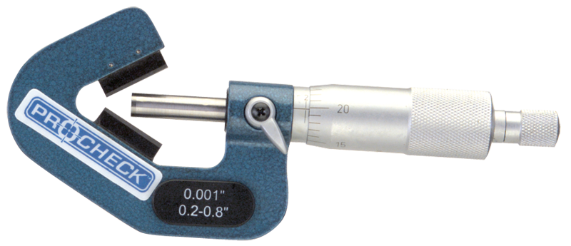 .2 - 1'' Measuring Range - .001 Graduation - Ratchet Thimble - High Speed Steel Face - 5-Flute V-Anvil Micrometer - Top Tool & Supply