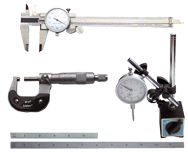 Kit Contains: 6" Dial Caliper; 0-1" Outside Micrometer; Mag Base With Fine Adjustment; 1" Travel Indicator; 6" 4R Scale And 12" 4R Scale - 6 Piece Machinist Set Up & Inspection Kit - Top Tool & Supply