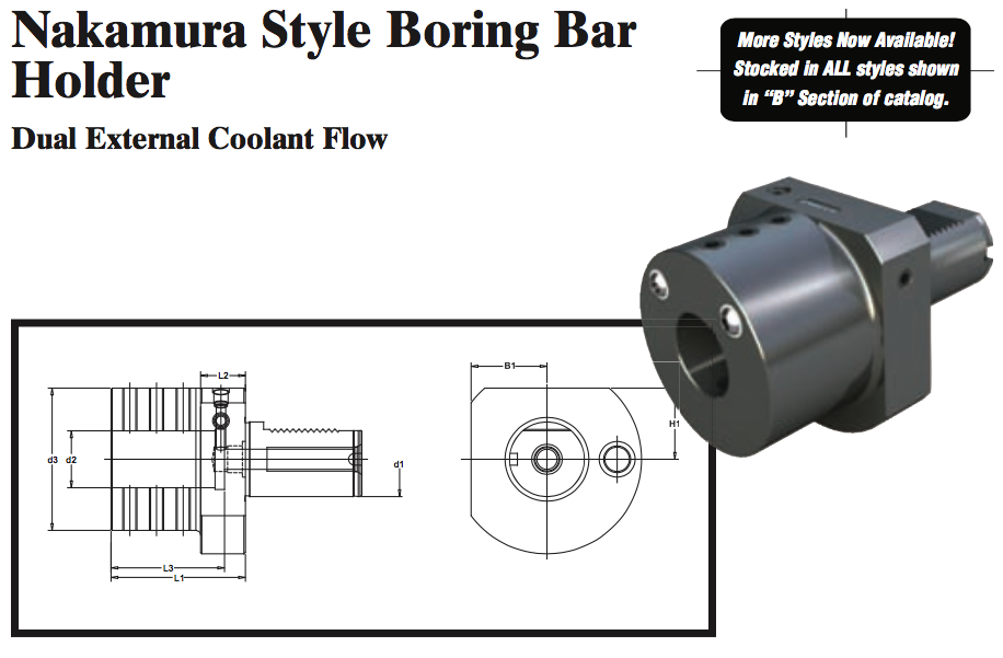 Nakamura Style Boring Bar Holder (Dual External Coolant Flow) - Part #: NK52.5025 - Top Tool & Supply